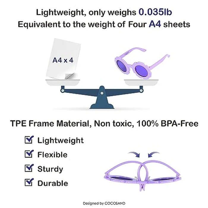 COCOSAND Baby Sunglasses with Strap Polarized Flower Soft Silicone Nose Pads for Toddler Girl Age 3-24 Months by COCOSAND - Image 3