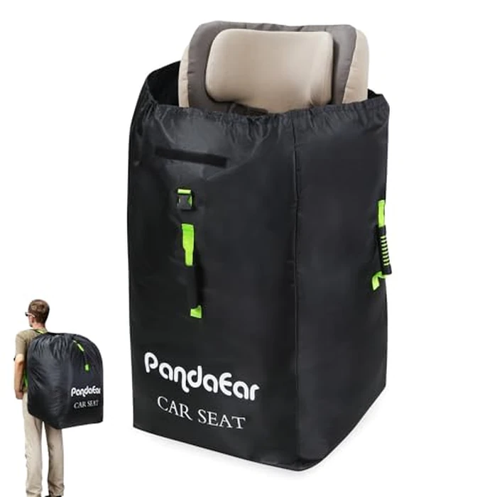 PandaEar Car Seat Travel Bag for Airplane, Water-Resistant Stroller Bag Backpack, Gate Check Car Seat Bags Cover for Plane with Shoulder Strap for Infant Convertible Seats & Booster Seat, Black by PandaEar - Image 1