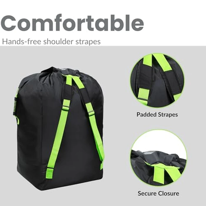 PandaEar Car Seat Travel Bag for Airplane, Water-Resistant Stroller Bag Backpack, Gate Check Car Seat Bags Cover for Plane with Shoulder Strap for Infant Convertible Seats & Booster Seat, Black by PandaEar - Image 3