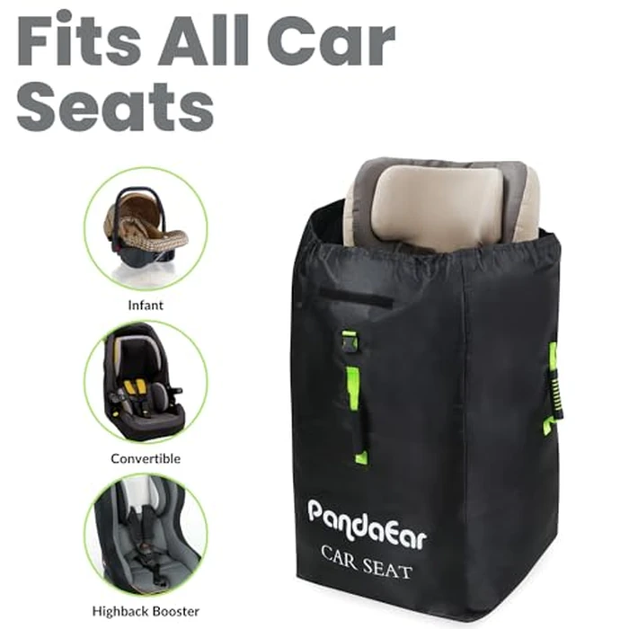 PandaEar Car Seat Travel Bag for Airplane, Water-Resistant Stroller Bag Backpack, Gate Check Car Seat Bags Cover for Plane with Shoulder Strap for Infant Convertible Seats & Booster Seat, Black by PandaEar - Image 4