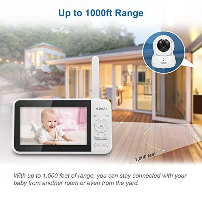 VTech VM924-2 Pan & Tilt Video Baby Monitor with 2 Cameras, 5" LCD Screen, Up to 17 Hrs Video Battery Life(2600 mAh), 1.33x Zoom, Night Vision, Best-in-Class 1000ft Range, Soothing Sounds, 2-Way Talk by VTech - Image 7