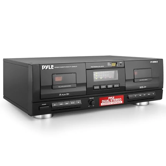 PyleUsa Dual Stereo Cassette Tape Deck-Double Cassette Recorder w/ MP3 Music Converter, RCA for Recording, Dubbing, USB, Retro Design - for Standard/CrO2 Tapes, Home Use by Pyle - Used - Like New condition - US$183.99