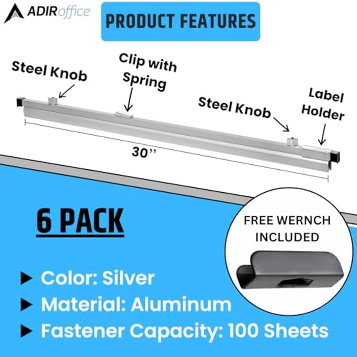 Adir Blueprint Clamp 30 Inches - Blueprint Clips, Blueprint Binding Strips, Architectural Blueprint Binders for Blue Print Organizers, Poster, Maps & Construction Plan Holder (Pack of 6) by Adir - Image 4
