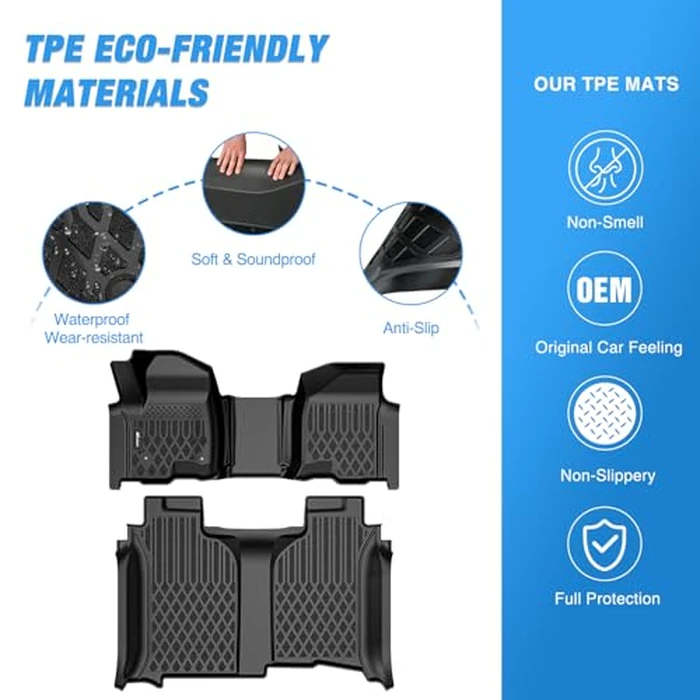 Nilight TPE Floor Mats for Chevy Silverado GMC Sierra 1500 Bench Seat 2019-2026, 2020 2021 2022 2023 2024 2025 2026 Chevrolet Silverado GMC Sierra 2500HD 3500HD Crew Cab W/O Rear Underseat Storage Box by Nilight - Image 3