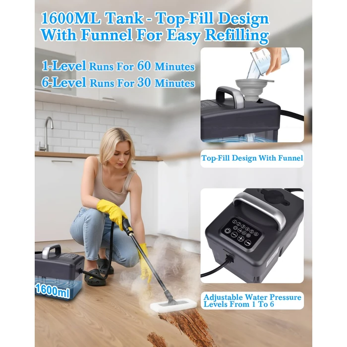 Mecmic Steam Cleaner for Home - 1600ML Water Tank 15s Heat-Up Portable Steamer for Cleaning, 6 Level Adjustable, 2500W, 45PSI, 250 degreesF Steam, Handheld Steam Cleaner for Car Detailing, Grease, Tile,Grout by mecmic - Image 5