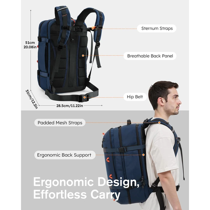 Tolaccea Travel Backpack, TSA Flight Approved Carry On Laptop Backpack for Women Men, Dual Laptop Storage for 17.3" and 15.6" Laptop, Large Luggage Backpack 40-45L Expandable (Navy Blue) by Tolaccea - Image 7