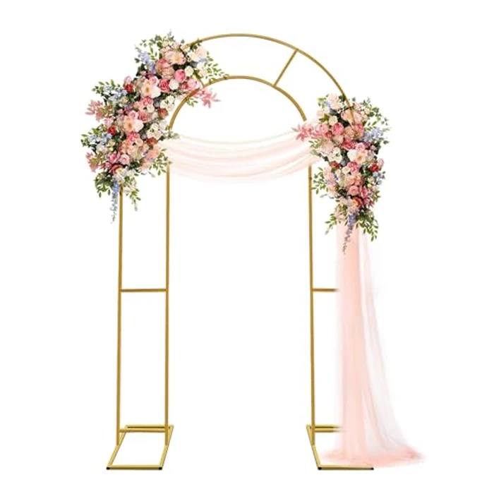 ZpigToor Double Arch Backdrop Stand Metal Open Arch Backdrop Frame U Shaped Wedding Arches for Ceremony Baby Shower Garden Birthday Party Decoration (Gold, 7.2FTx4FT) by ZpigToor - Used - Very Good condition - US$76.33
