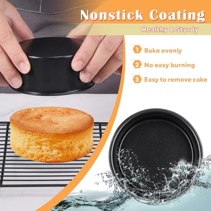 E-far 4 Inch Cake Pan Set of 3, Nonstick Stainless Steel Mini Round Cake Pans Tin, Small Size for Baking Smash Cakes/Cheesecake, Stainless Steel Core & Non-toxic Coating, Straight Side & 2 Inch Deep by E-far - Image 3