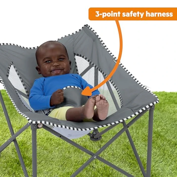 Bright Starts Pop 'N Chill Portable Infant Beach Chair, Travel Seat with UPF 50+ Canopy, Indoor/Outdoor Baby Seat, Grey, 0‑6 Months by Bright Starts - Image 5