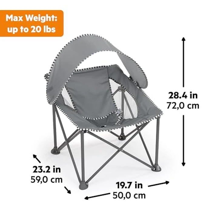 Bright Starts Pop 'N Chill Portable Infant Beach Chair, Travel Seat with UPF 50+ Canopy, Indoor/Outdoor Baby Seat, Grey, 0‑6 Months by Bright Starts - Image 7