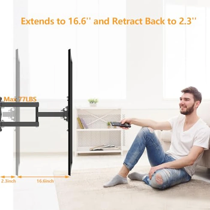 C-MOUNTS Full Motion TV Wall Mount for Most 26-60 inch Flat or Curved TVs, Single Articulating Arm TV Bracket with Extension,Tilt, Swivel, Leveling Adjustment, Max VESA 400x400mm up to 77 lbs by c-mounts - Image 2