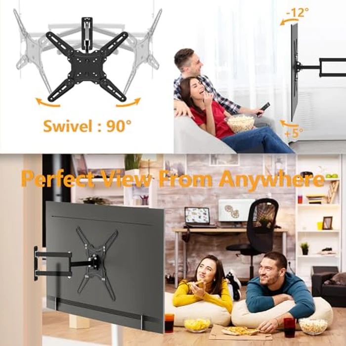C-MOUNTS Full Motion TV Wall Mount for Most 26-60 inch Flat or Curved TVs, Single Articulating Arm TV Bracket with Extension,Tilt, Swivel, Leveling Adjustment, Max VESA 400x400mm up to 77 lbs by c-mounts - Image 3