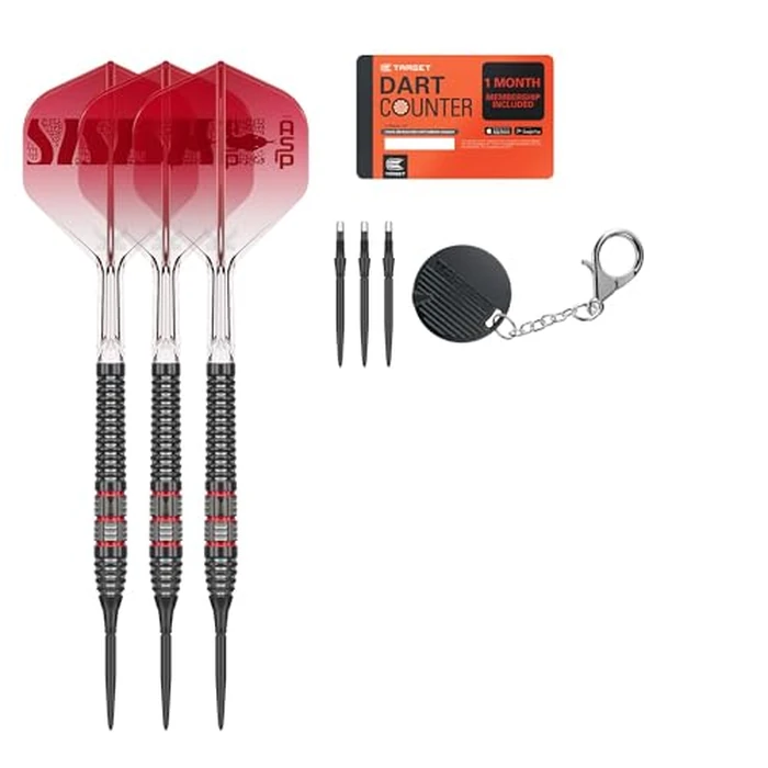 Target Darts Nathan Aspinall Steel Tip 95K Dart Set, 26G | 95% Tungsten Darts, K-Flex No.2 Flights & Shafts, Swiss Storm Black & SP Tool Included | Player Edition Professional Dart Sets by Target Darts - Used - Like New condition - US$175.74