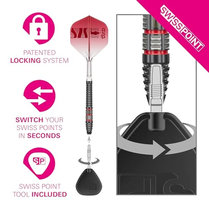 Target Darts Nathan Aspinall Steel Tip 95K Dart Set, 26G | 95% Tungsten Darts, K-Flex No.2 Flights & Shafts, Swiss Storm Black & SP Tool Included | Player Edition Professional Dart Sets by Target Darts - Image 4