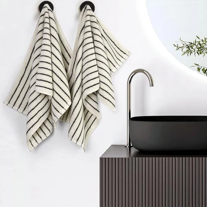Jacquotha Black and White Striped Hand Towels for Bathroom, Vintage Kitchen Decor, Guest Use, Adults & Kids, Natural Cotton, 14” x 29” by Jacquotha - Image 3