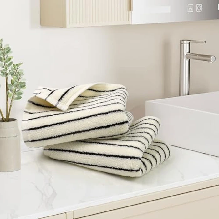 Jacquotha Black and White Striped Hand Towels for Bathroom, Vintage Kitchen Decor, Guest Use, Adults & Kids, Natural Cotton, 14” x 29” by Jacquotha - Image 4