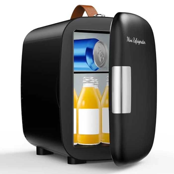 DUMOS Mini Fridge for Bedroom, 4L Compact Personal Fridge Cooler For Skincare, Drinks, And Snacks, Fits 6 Cans, Mini Refrigerator with 110V Ac/12V Dc, Ideal For Car, Dorm, Black by DUMOS - Used - Very Good condition - US$25.65