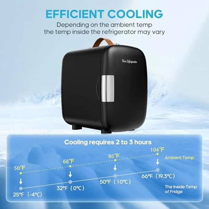 DUMOS Mini Fridge for Bedroom, 4L Compact Personal Fridge Cooler For Skincare, Drinks, And Snacks, Fits 6 Cans, Mini Refrigerator with 110V Ac/12V Dc, Ideal For Car, Dorm, Black by DUMOS - Image 4