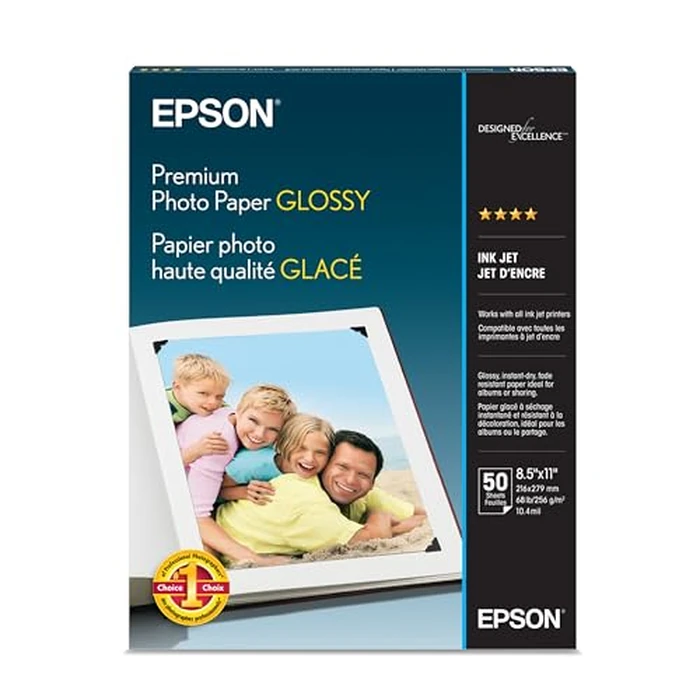 Epson Premium Photo Paper GLOSSY (8.5x11 Inches, 50 Sheets) (S041667),White by Epson - Used - Like New condition - US$17.89