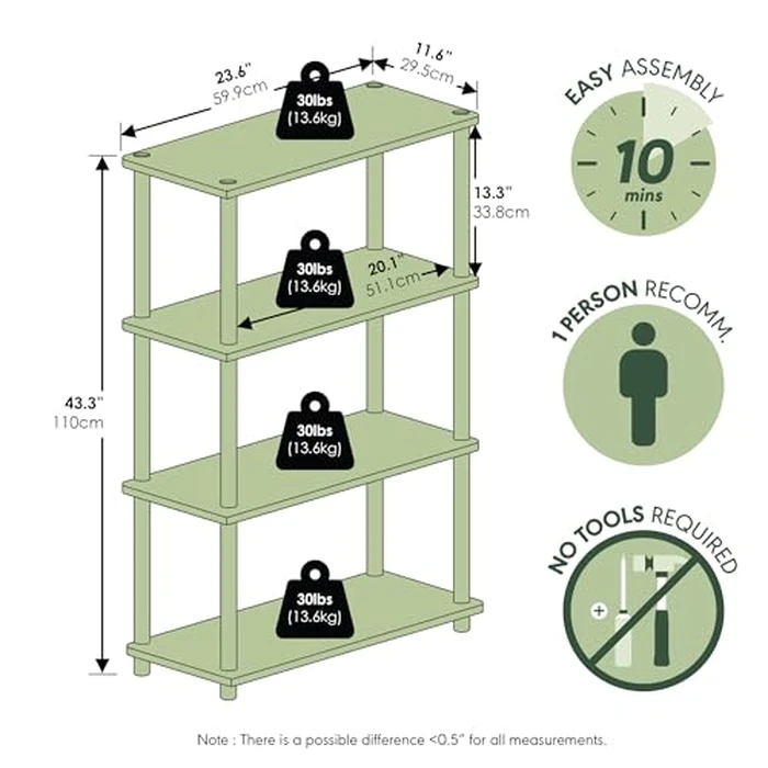 Furinno (99557LC/BK) Turn-N-Tube 4-Tier Multipurpose Shelf Display Rack - Light Cherry/Black by Furinno - Image 3