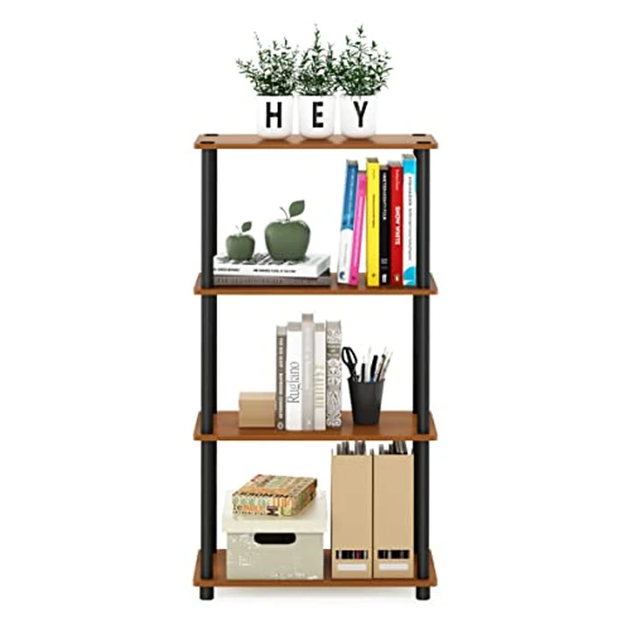 Furinno (99557LC/BK) Turn-N-Tube 4-Tier Multipurpose Shelf Display Rack - Light Cherry/Black by Furinno - Image 6