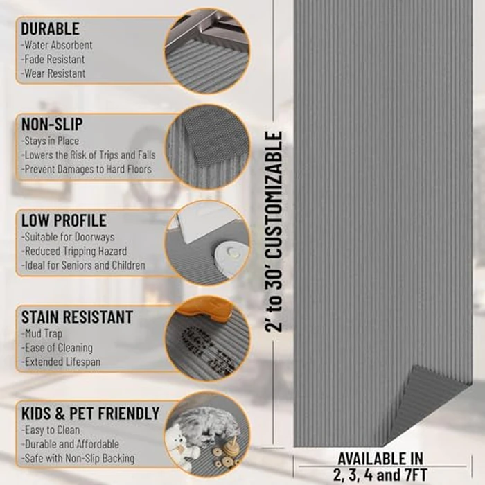 Ottomanson 6'6" x 9' Mud Mat Area Rug Scraper Carpet - Non-Slip, Dirt Trapping for Indoor & Outdoor Use - Ideal for Entryway, Garage, Kitchen, Patio & High-Traffic Areas, Gray by Ottomanson - Image 3