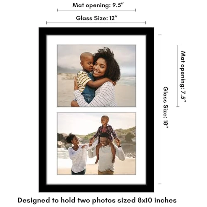 Americanflat 8x10 Double Picture Frame with Shatter-Resistant Glass - Fits Two 8x10 Photos or use as One 12x18 Poster Frame - Signature Collection - Collage Frames for Wall Display - Black by Americanflat - Image 2