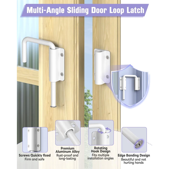 Anobeyi Multi-Angle Sliding Door Loop Lock, 90/180 Degree Aluminum Alloy Patio Lock Latch for Single/Double Barn Door, Window, Closet, Fence, Shed - Home Security U-Bolt Locks (White-2PCS) by Anobeyi - Image 3