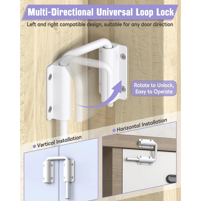 Anobeyi Multi-Angle Sliding Door Loop Lock, 90/180 Degree Aluminum Alloy Patio Lock Latch for Single/Double Barn Door, Window, Closet, Fence, Shed - Home Security U-Bolt Locks (White-2PCS) by Anobeyi - Image 4