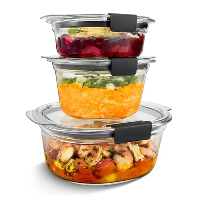 Rubbermaid Brilliance(R) Glass Round Leak-Proof 6-Piece Set Food Storage Containers, Food Containers with Lids, Meal Prep Containers by Rubbermaid - Used - Like New condition