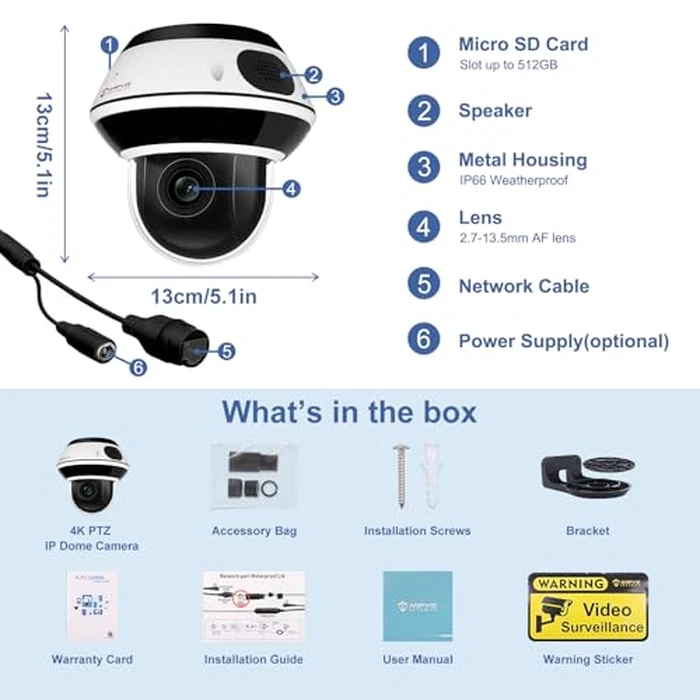 Anpviz UltraHD 4K 8MP PTZ POE IP Camera Outdoor with 5X Optical Zoom, 1/2.8" Sensor Dome Security IP Camera, Two-Way Audio, Human Vehicle Detection, 512GB SD Slot, 100ft IR Night Vision (U Series) by Anpviz - Image 9