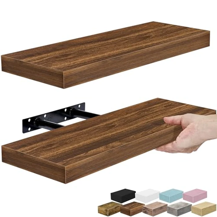 Sorbus Floating Shelves for Wall - 16 Inch Floating Shelf for Kitchen, Bedroom, Living Room, Bathroom, Home & Wall Decor - Mounted Bathroom Shelves with Invisible Brackets (Walnut, 2 Pack) by Sorbus - Image 1