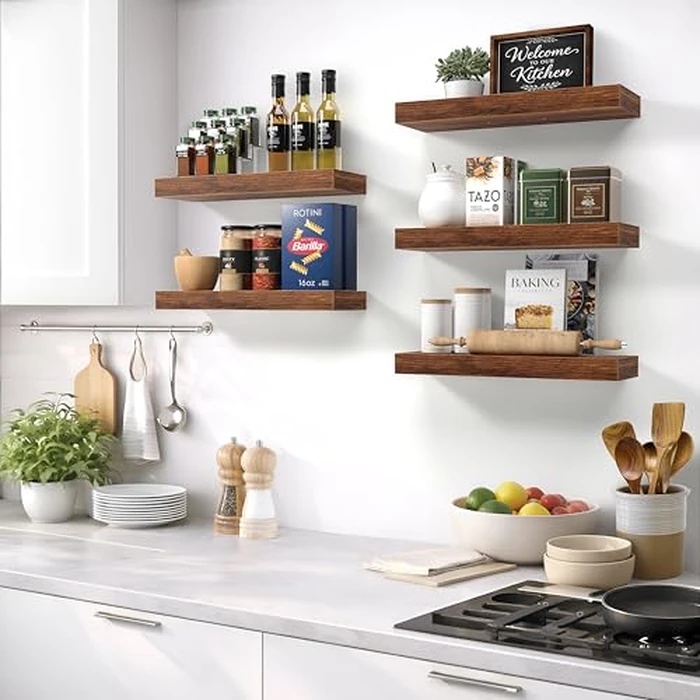 Sorbus Floating Shelves for Wall - 16 Inch Floating Shelf for Kitchen, Bedroom, Living Room, Bathroom, Home & Wall Decor - Mounted Bathroom Shelves with Invisible Brackets (Walnut, 2 Pack) by Sorbus - Image 5