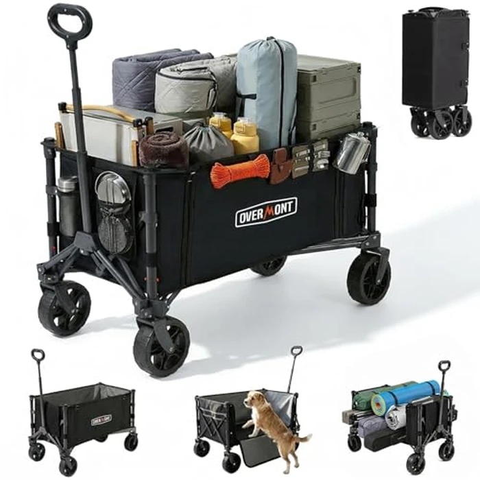 Overmont 3 in 1 Collapsible Wagon Cart - Ultra-Compact & Lightweight Foldable Wagon with All Terrain Wheels - 120L Folding Utility Wagon Portable for Grocery Camping Shopping Garden Sports by OVERMONT - Used - Good condition