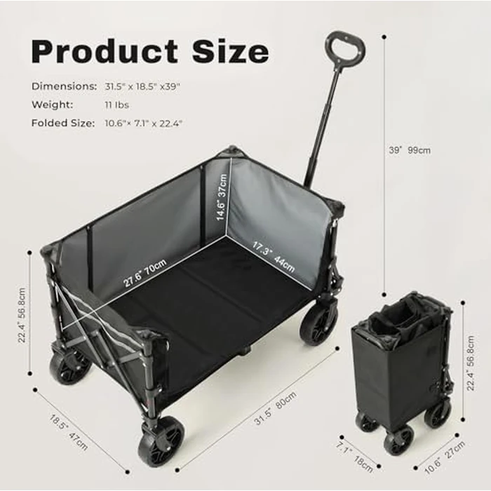 Overmont 3 in 1 Collapsible Wagon Cart - Ultra-Compact & Lightweight Foldable Wagon with All Terrain Wheels - 120L Folding Utility Wagon Portable for Grocery Camping Shopping Garden Sports by OVERMONT - Image 2
