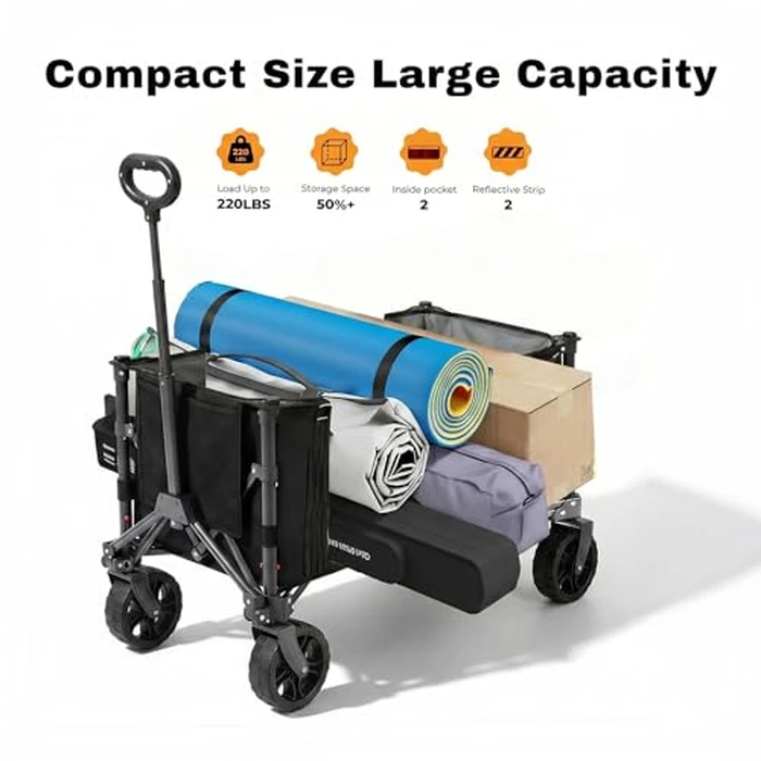 Overmont 3 in 1 Collapsible Wagon Cart - Ultra-Compact & Lightweight Foldable Wagon with All Terrain Wheels - 120L Folding Utility Wagon Portable for Grocery Camping Shopping Garden Sports by OVERMONT - Image 4