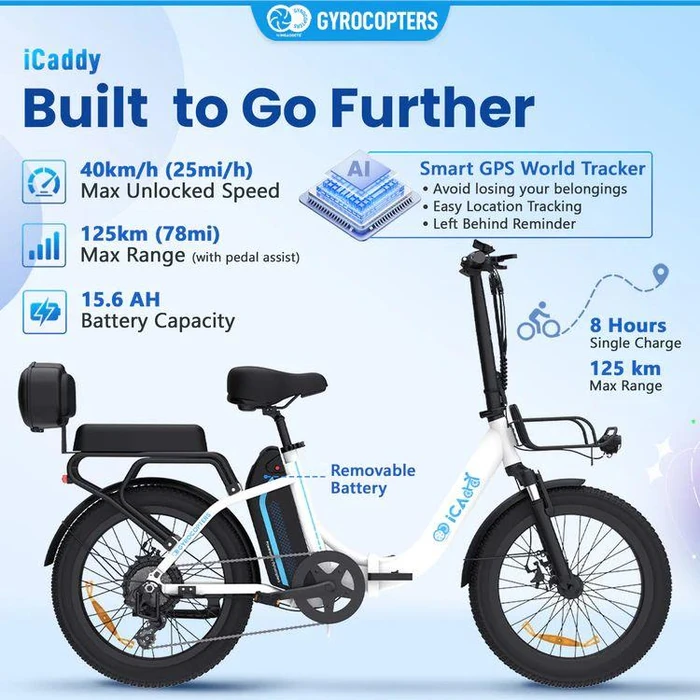Gyrocopters iCaddy Foldable Electric Bike - White by Gyrocopters - Image 3