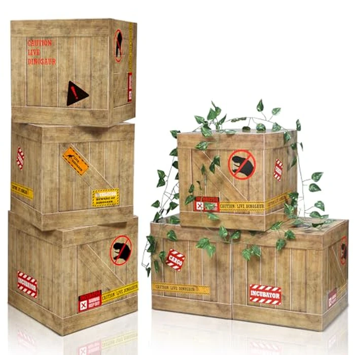 Bucherry Dinosaur Party Decorations, 6 Pcs Dinosaur Theme Boxes 12x12x12 Inch, Dino Birthday Centerpieces Table Decor for Dino Party Favors Supplies Baby Shower Decorations(Light Brown) by Bucherry - Image 1