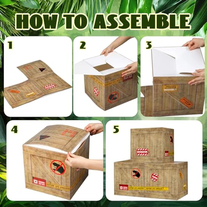 Bucherry Dinosaur Party Decorations, 6 Pcs Dinosaur Theme Boxes 12x12x12 Inch, Dino Birthday Centerpieces Table Decor for Dino Party Favors Supplies Baby Shower Decorations(Light Brown) by Bucherry - Image 3