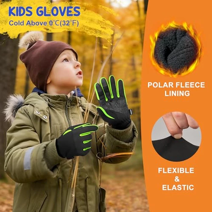 Sukeen Kids Winter Gloves, Soft Warm Touchscreen Anti-Slip Gloves for Kids Boys Girls Cycling Running Sports Outdoor, Green, S by Sukeen - Image 2