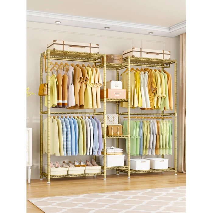 Ulif E4 Clothes Rack, Heavy-Duty Garment Rack, Metal Freestanding Clothing Organization Storage System Can Be L-Shaped with Shelves and Hangers, Max Load 962lbs, 71.6" W x 14.5" D x 79.3" H, Gold by Ulif - Image 4