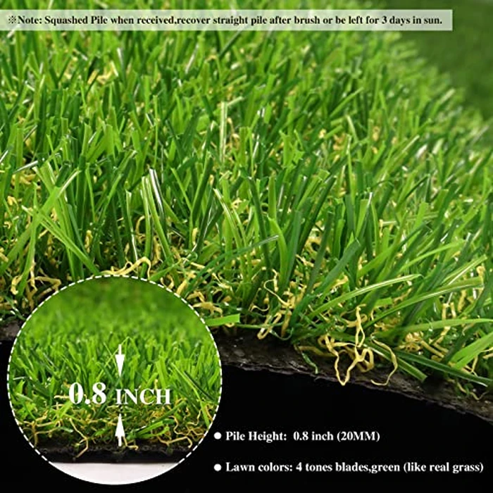 Weidear Artificial Grass 4'11" x 8', 0.8 inch Fake Grass Mat, 4 Tones Synthetic Turf Rug, Indoor Outdoor Turf Grass for Dogs Pets/Patio Lawn Landscape Garden, Customized Sizes by Weidear - Image 2
