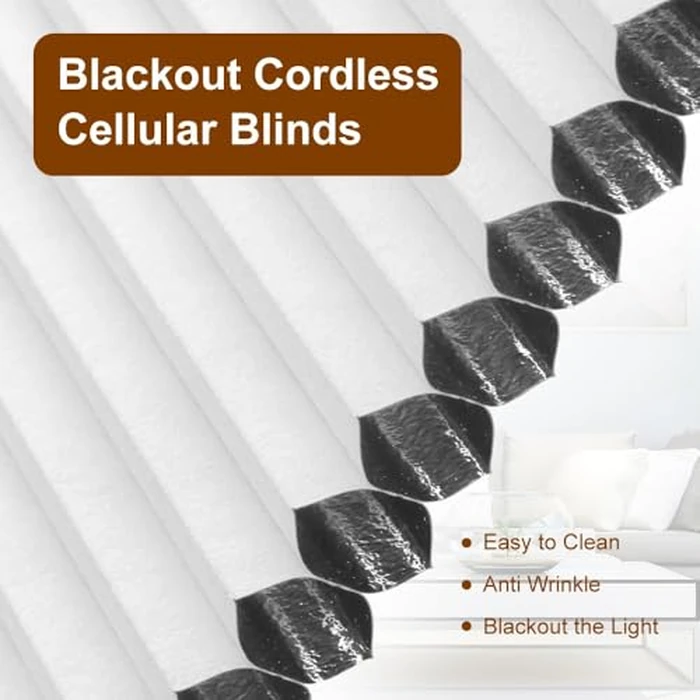 KCO Cordless Cellular Blinds Blackout Window Shades, Room Darkening Honeycomb Shades Blinds for Windows, Bedroom and Nursery 25" W x 64" L,(63W x 163H cm), White by KCO - Image 2