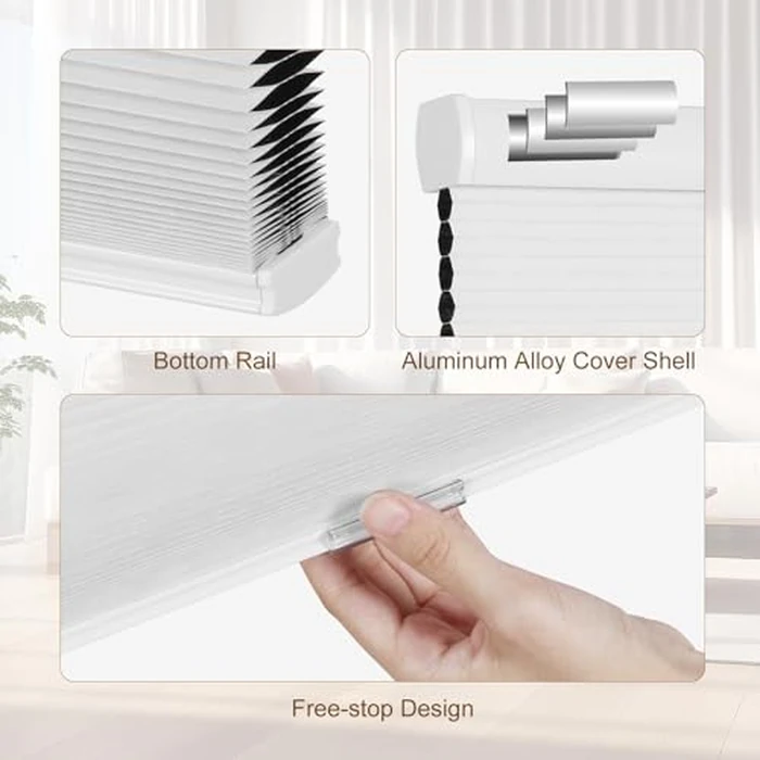 KCO Cordless Cellular Blinds Blackout Window Shades, Room Darkening Honeycomb Shades Blinds for Windows, Bedroom and Nursery 25" W x 64" L,(63W x 163H cm), White by KCO - Image 3