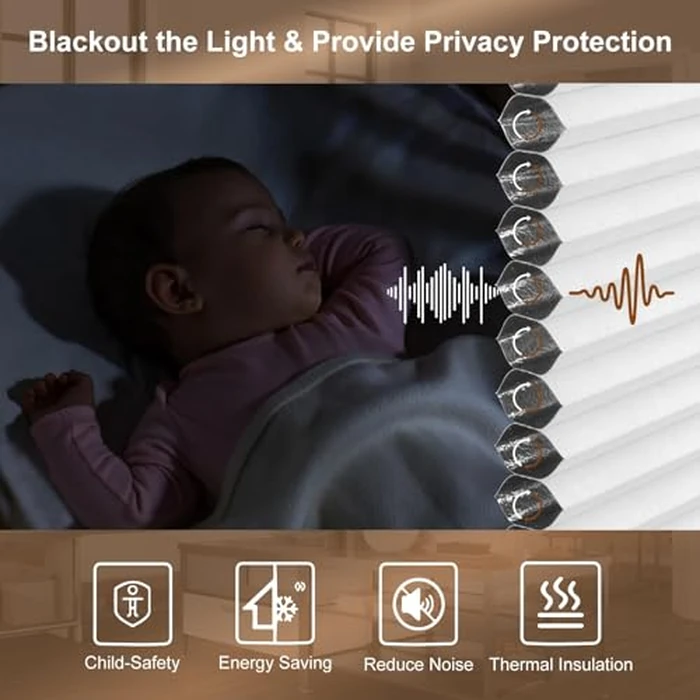 KCO Cordless Cellular Blinds Blackout Window Shades, Room Darkening Honeycomb Shades Blinds for Windows, Bedroom and Nursery 25" W x 64" L,(63W x 163H cm), White by KCO - Image 5