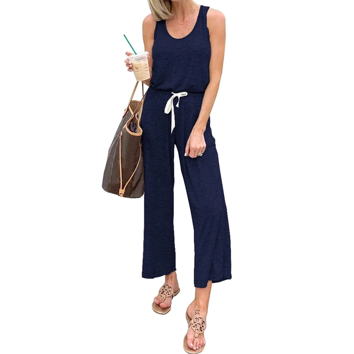 PRETTYGARDEN One Piece Jumpsuits for Women 2026 Summer Casual Drawstring Sleeveless Tank Romper Beach Vacation Outfits (Z-Navy,XX-Large) by PRETTYGARDEN - Used - Like New condition