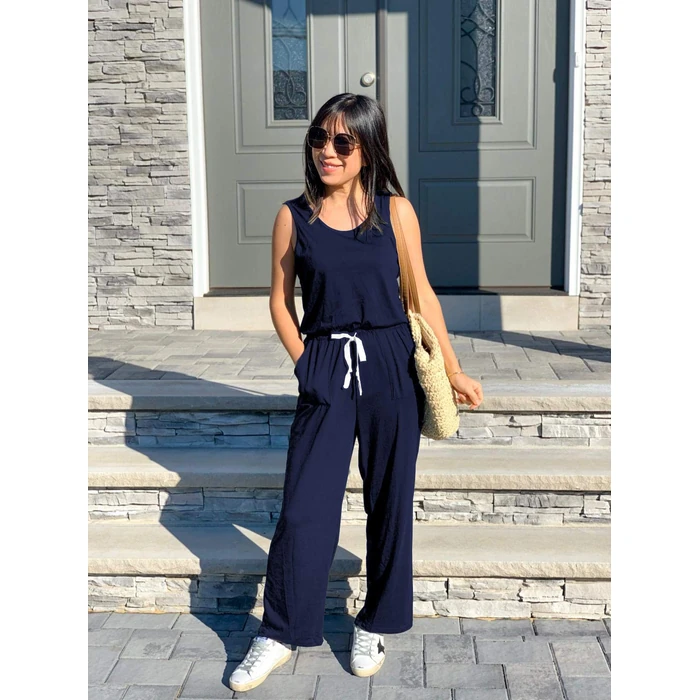 PRETTYGARDEN One Piece Jumpsuits for Women 2026 Summer Casual Drawstring Sleeveless Tank Romper Beach Vacation Outfits (Z-Navy,XX-Large) by PRETTYGARDEN - Image 3