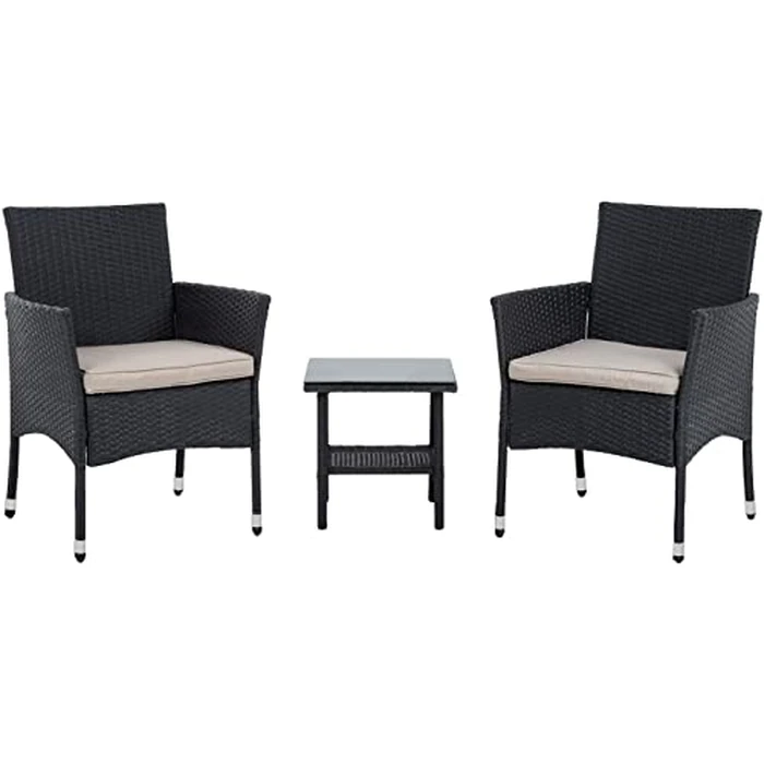 Patio Furniture Set 3 Piece Patio Chair Bistro Set Outdoor Rattan Chairs Wicker Conversation Set for Backyard Porch Poolside Lawn,Black by FDW - Used - Very Good condition - US$77.91