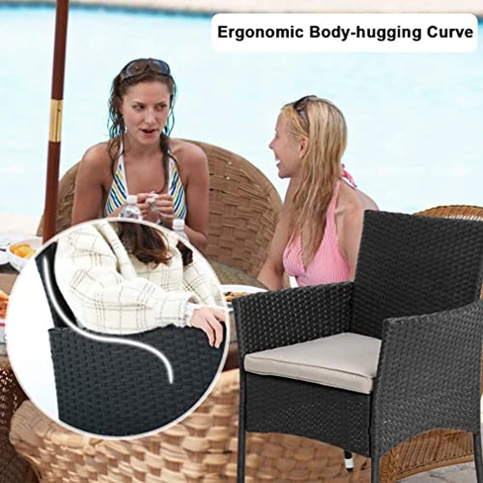 Patio Furniture Set 3 Piece Patio Chair Bistro Set Outdoor Rattan Chairs Wicker Conversation Set for Backyard Porch Poolside Lawn,Black by FDW - Image 5