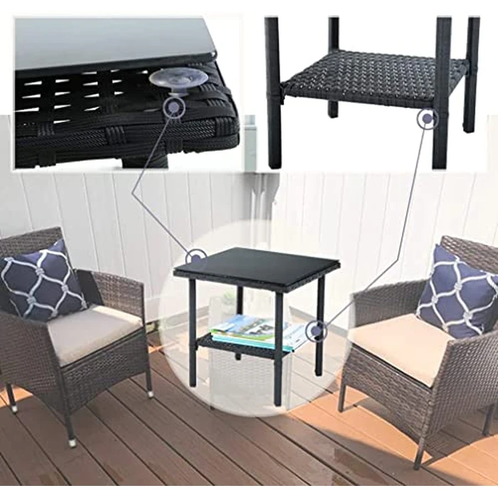 Patio Furniture Set 3 Piece Patio Chair Bistro Set Outdoor Rattan Chairs Wicker Conversation Set for Backyard Porch Poolside Lawn,Black by FDW - Image 6